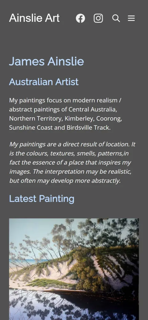 Ainslie Art website, mobile view