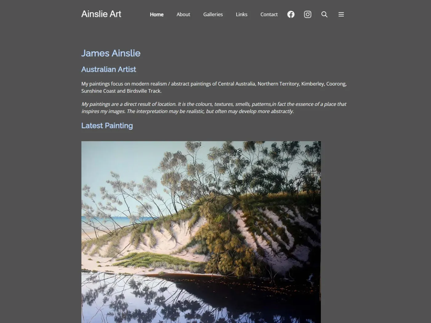 Ainslie Art website, desktop view