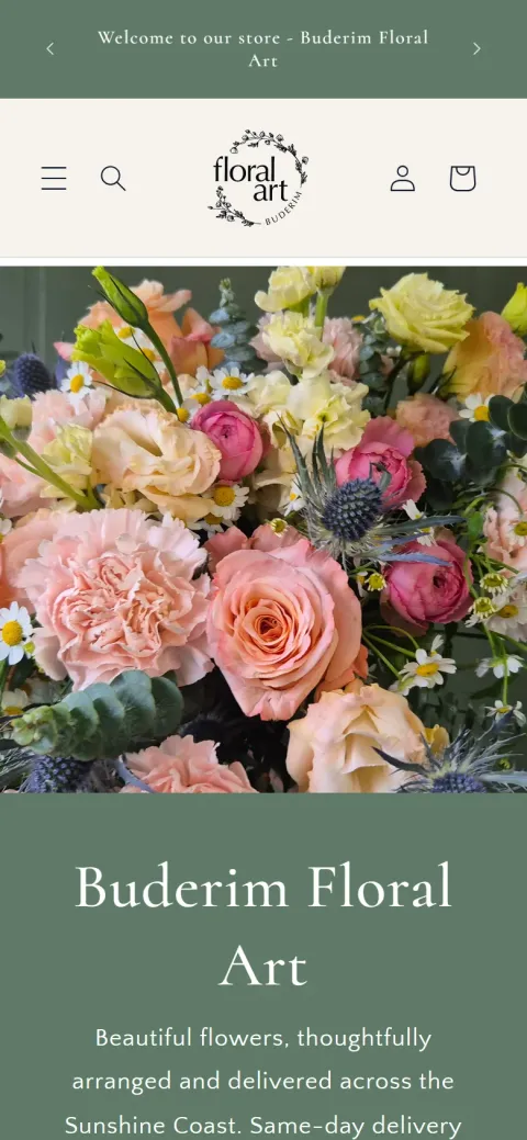 Buderim Floral Art website, mobile view