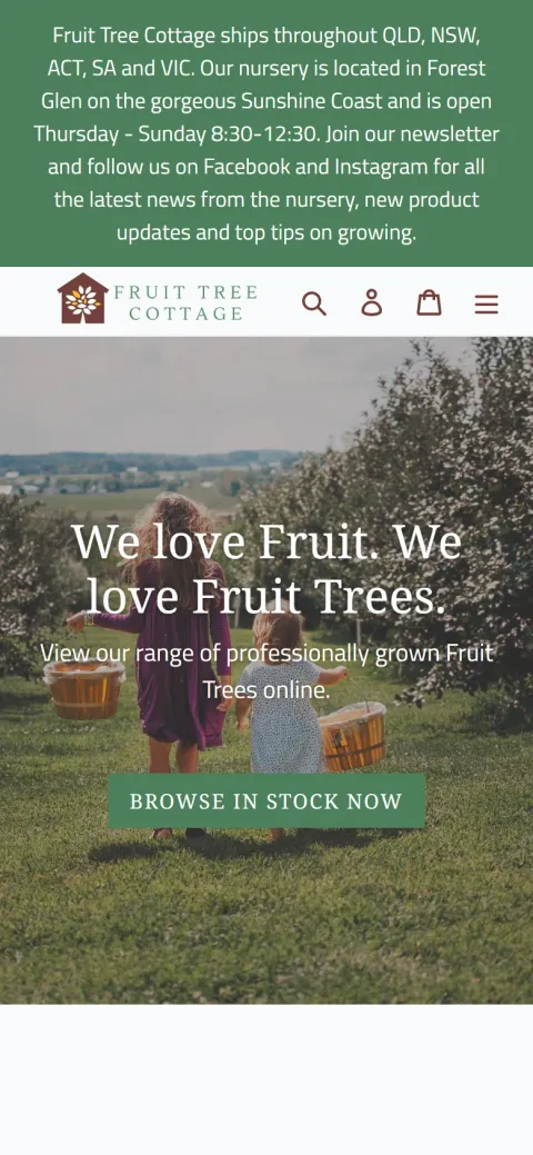 Fruit Tree Cottage website, mobile view