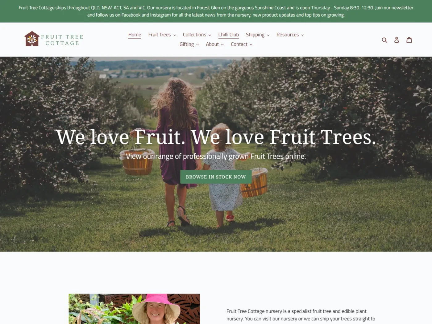 Fruit Tree Cottage website, desktop view