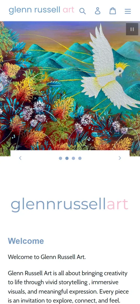 Glenn Russell Art website, mobile view