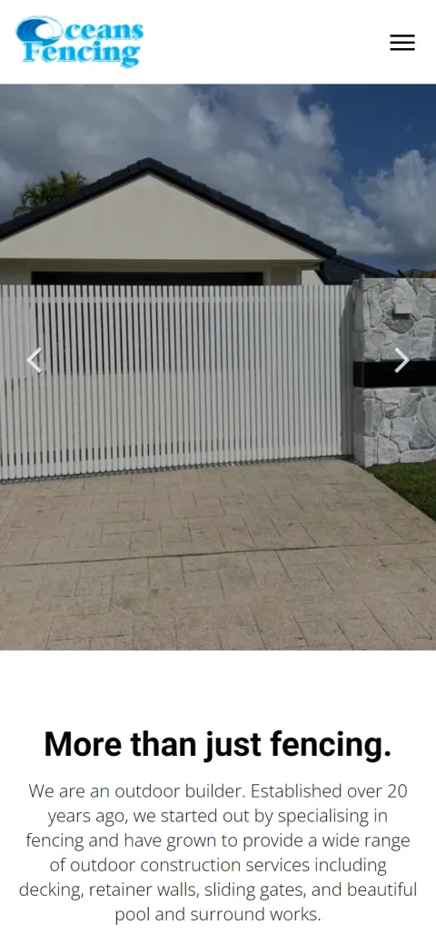 Oceans Fencing website, mobile view