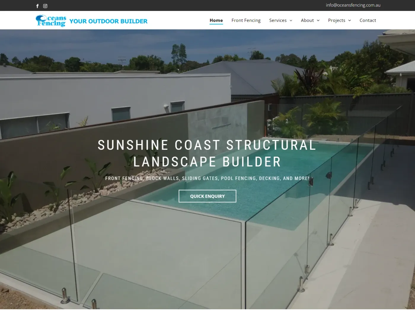 Oceans Fencing website, desktop view